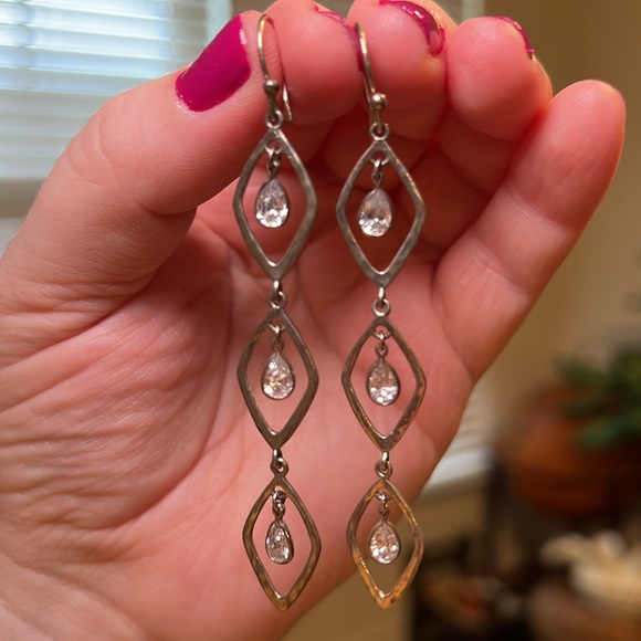 Silpada long sparkly cubic zirconia cz sterling silver dangle earrings - Picture 5 of 5